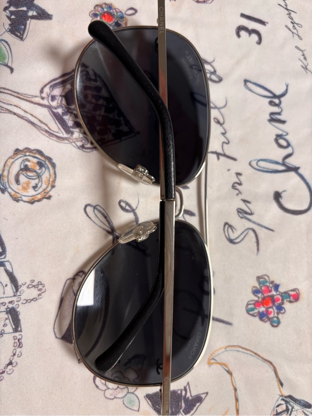 CHANEL Silver Frame Black Lens Aviator Sunglasses with Case - Picture 4 of 9